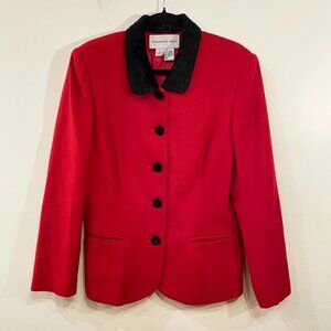 EUC Vtg 100% Wool Faux Fur Collar Jacket Red 12, M-L fit